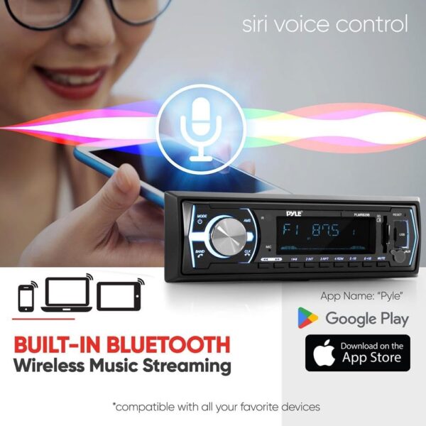 Pyle Marine Bluetooth Stereo Radio - 12v Single DIN Style Boat In dash Radio Receiver System with Built-in Mic, Digital LCD, RCA, MP3, USB, SD, AM FM Radio - Remote Control - PLMRB29B (Black) - Image 5