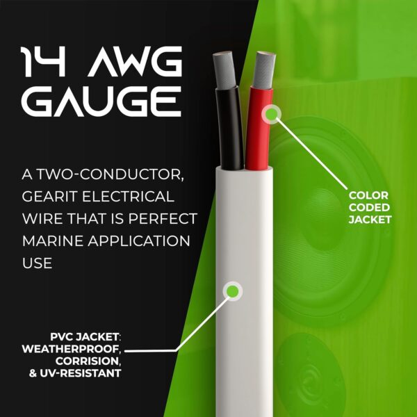 GearIT 14/2 Marine Wire (100 Feet) 14AWG Gauge - Tinned OFC Copper/Marine Grade Speaker Cable/Duplex / 2 Conductors - OFC Oxygen-Free Copper, White 100ft - Image 2