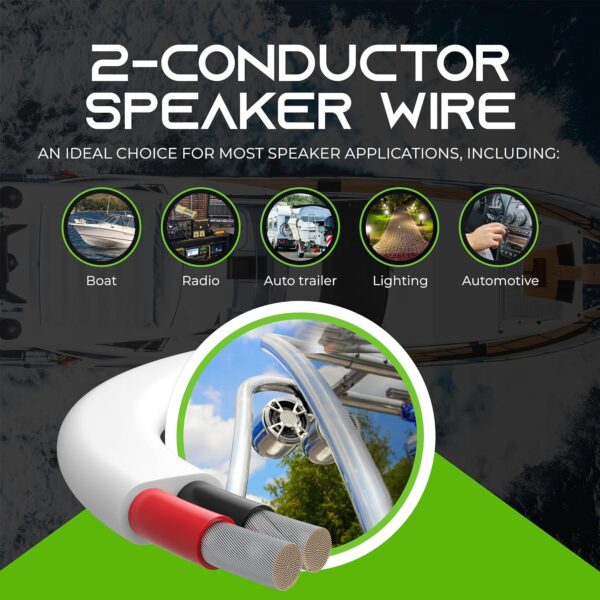 GearIT 14/2 Marine Wire (100 Feet) 14AWG Gauge - Tinned OFC Copper/Marine Grade Speaker Cable/Duplex / 2 Conductors - OFC Oxygen-Free Copper, White 100ft - Image 6