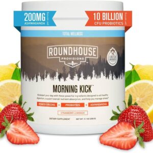 Morning Kick, Zero Sugar Greens Superfood Powder Supplement with Ashwaganda, Collagen, Probiotics, Debloat Drink by Chuck Norris