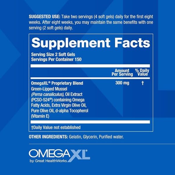OmegaXL Joint Support Supplement - Natural Muscle Support, Green Lipped Mussel Oil, Soft Gel Pills, Drug-Free, 300 Count - Image 2
