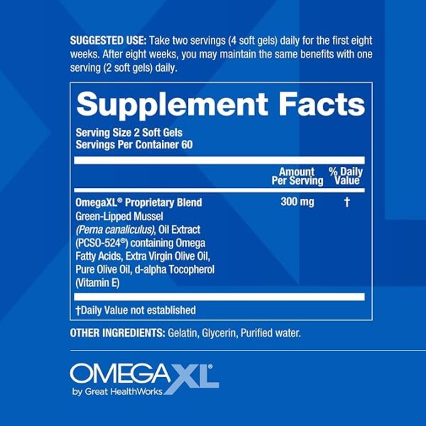 OmegaXL Joint Support Supplement - Natural Muscle Support, Green Lipped Mussel Oil, Soft Gel Pills, Drug-Free, 120 Count - Image 2