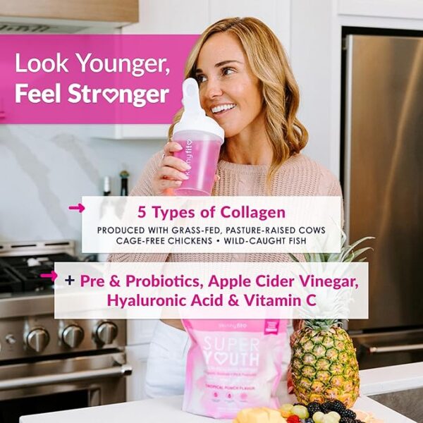 SkinnyFit - Super Youth, Tropical Punch (30 Servings) - Multi Collagen Peptides Powder - Probiotics, Fiber, Hyaluronic Acid - Collagen for Women - Non GMO, Gluten Free, Sugar Free - Beauty & Self Care - Image 2