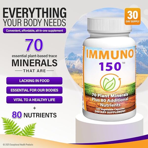 Immuno150 Immune Support Supplement, 150 Vegetable Capsules - Immunity Boost Packed with 70 Trace Minerals, 13 Essential Vitamins, Antioxidants, Herbs & Amino Acids - Immune System Booster for Adults - Image 2
