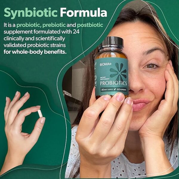 BIOMA Probiotics for Weight Management & Digestive Health, 3 in 1 Gut Health Probiotics and Prebiotics/Postbiotics, Slow Release Synbiotic Probiotic Capsules for Gut Health Multi Enzyme (60 Caps) - Image 4